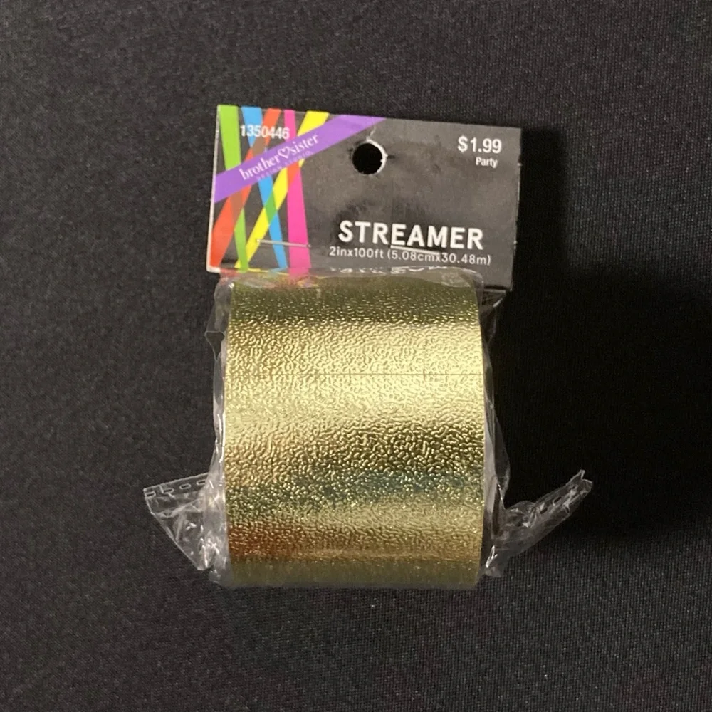 ❤️‍🔥 Brother Sister Design Studio Metallic Gold Party Streamer 2” x 1200”